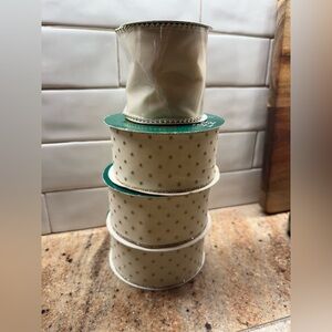 Cream Velvet Ribbon With Gold Embellishment New Rolls